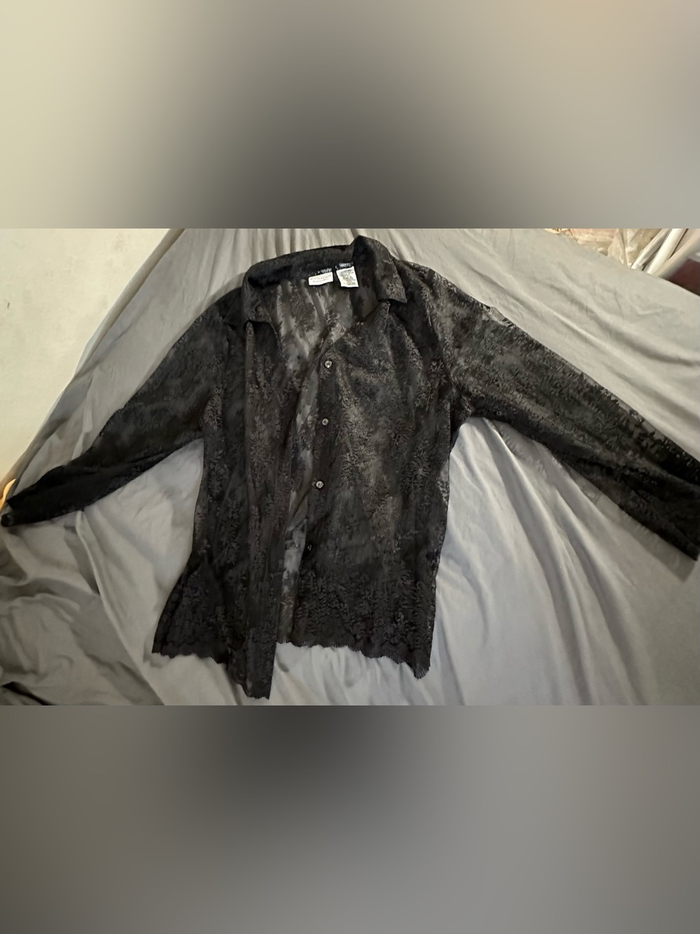 White Stag Black Lace Button-Up Shirt Jacket